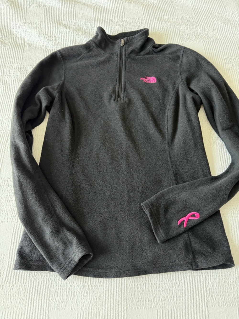 North Face Black Quarter-Zip Fleece with Pink Accents - Breast cancer awareness